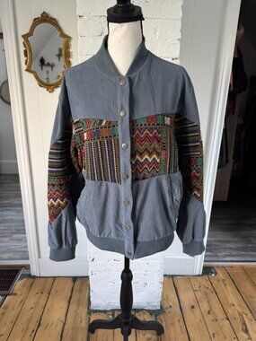 Boho Patchwork Bomber Jacket – Size Small